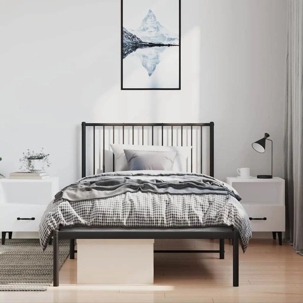 Estrutura de cama com cabeceira 100x190 cm metal preto