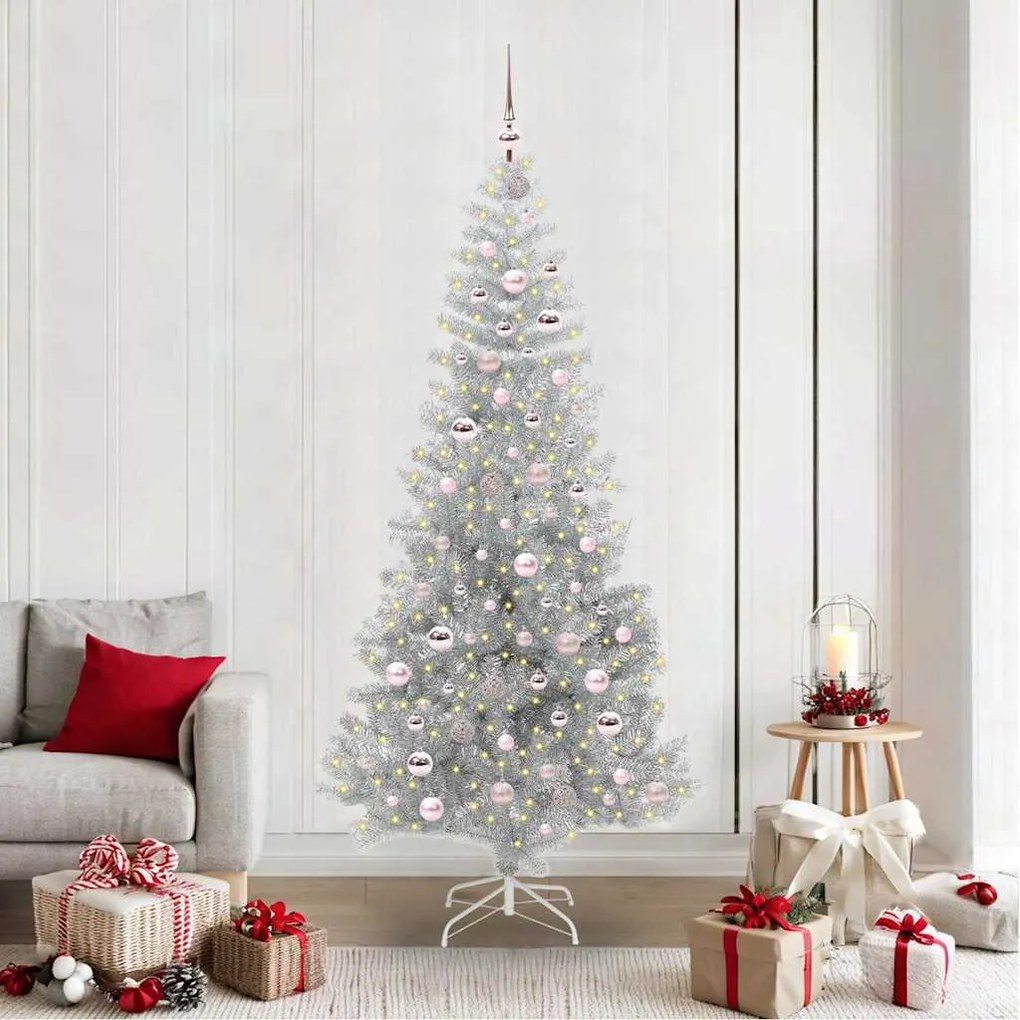 vidaXL Árvore de Natal com 300 LEDs com suporte Prateado 210 cm PET