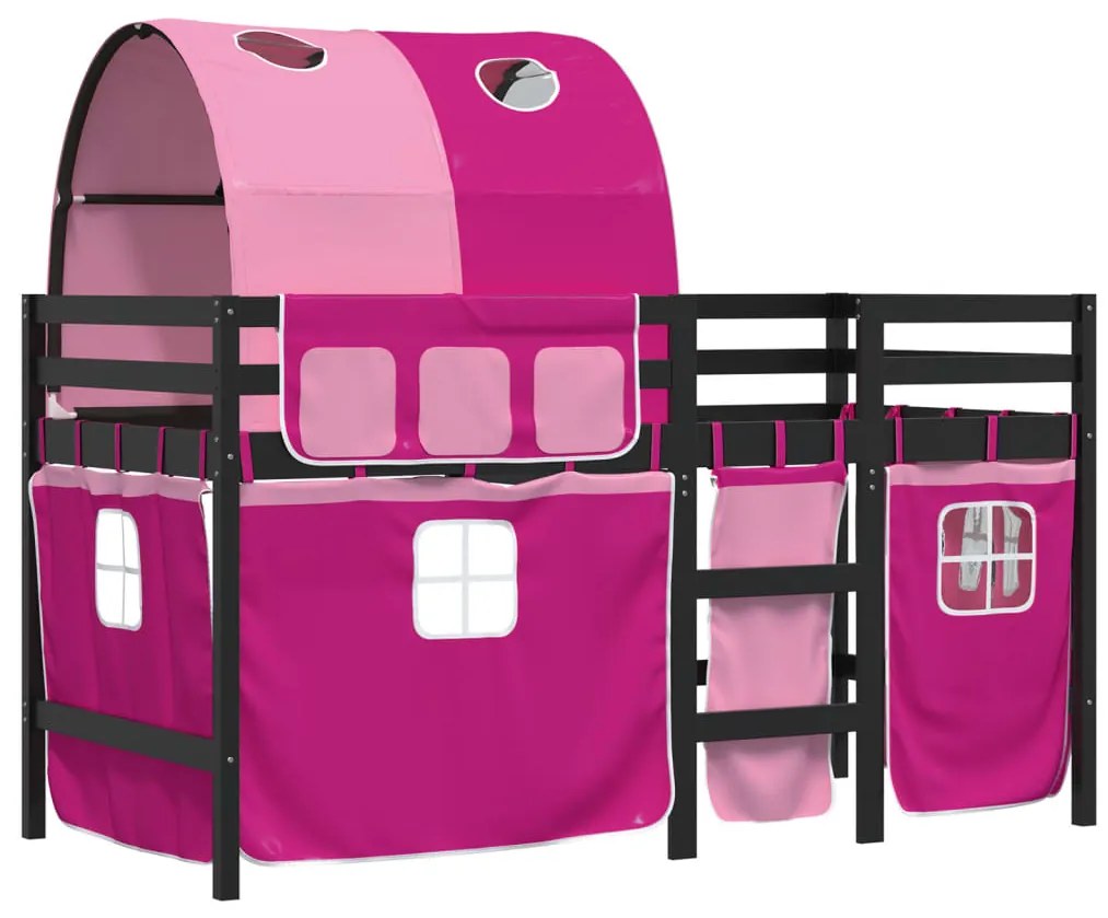 Cama alta para criança com túnel 90x200 cm pinho maciço rosa