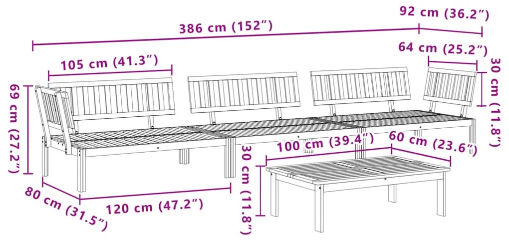 4 pcs conjunto de móveis de paletes p/ jardim acácia maciça