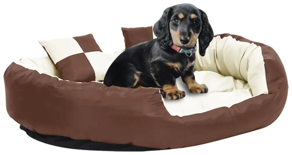 vidaXL Almofadão p/ cães reversível lavável 110x80x23cm castanho/creme