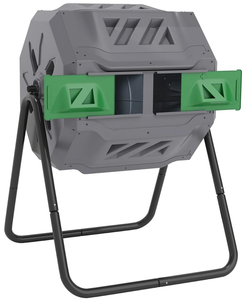 Outsunny Compostor de Tambor Giratório com Capacidade 160L de Dupla Câmera e Ventilação para Resíduos 71x65x96 cm Cinza e Verde | Aosom Portugal