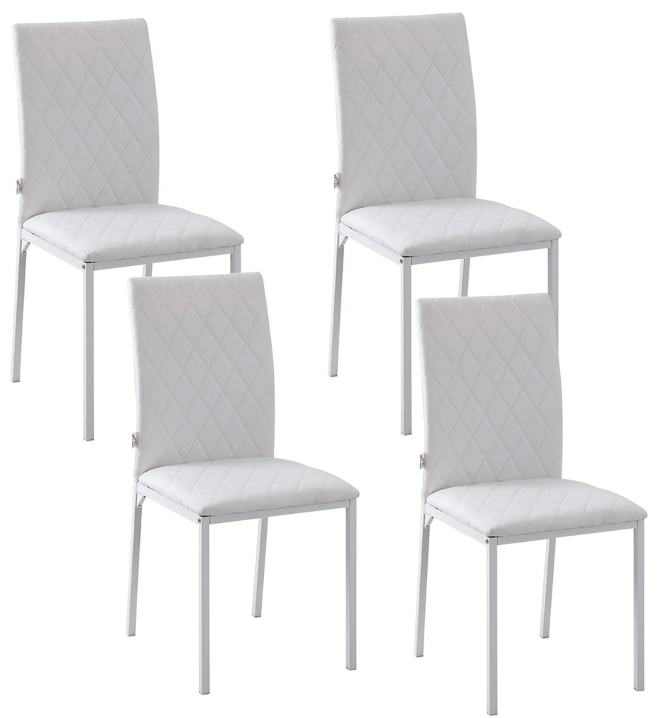 HOMCOM Conjunto de 4 Cadeiras de Sala de Jantar Estofadas com Pés de Metal Cadeiras Modernas para Cozinha Carga Máxima 41x50x91cm Branco