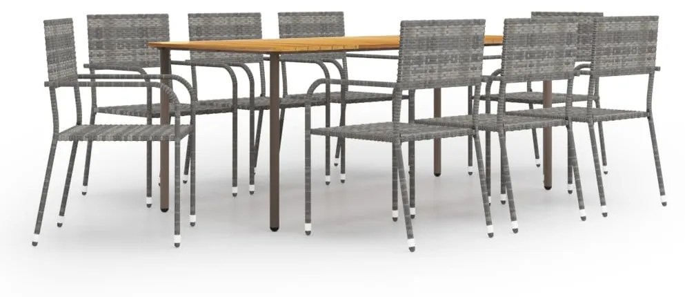 vidaXL 9 pcs conjunto de jantar para jardim vime PE antracite