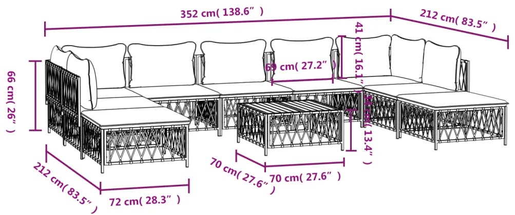 10 pcs conjunto lounge de jardim com almofadões aço antracite