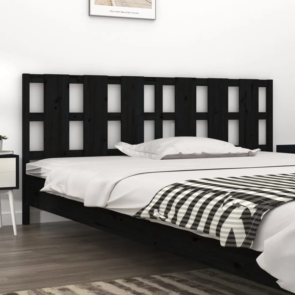 vidaXL Cabeceira de cama 205,5x4x100 cm pinho maciço preto