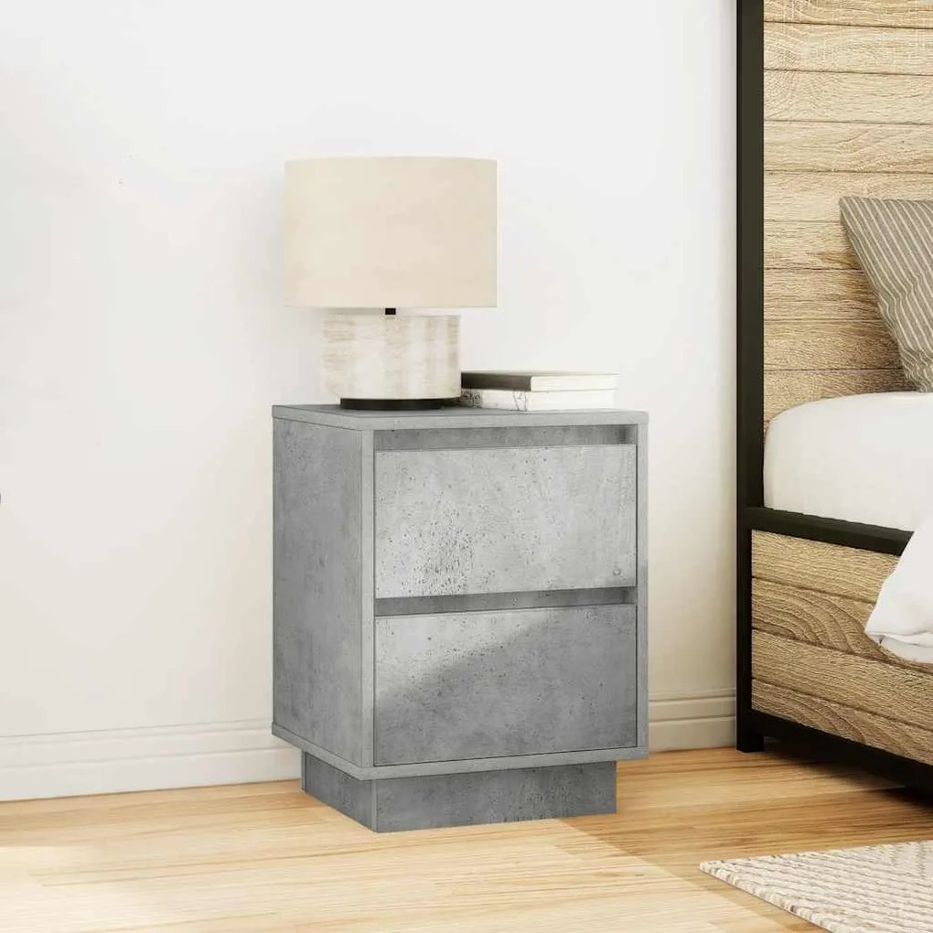 Mesas cabeceira c/ luzes LED 2 pcs 38x34x50 cm cinzento-cimento