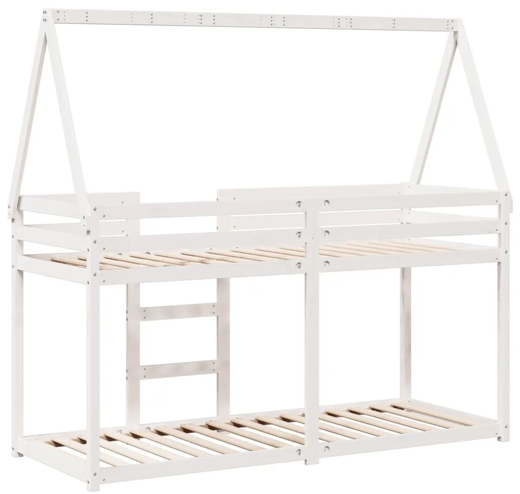 Beliche com telhado 90x190 cm madeira de pinho maciça branco