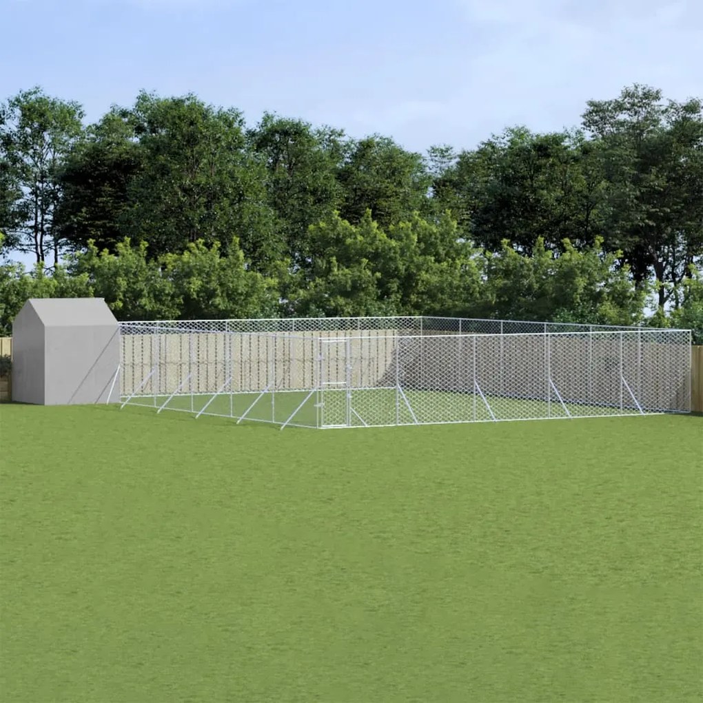 Canil de exterior com teto 12x12x2,5 m aço galvanizado prateado