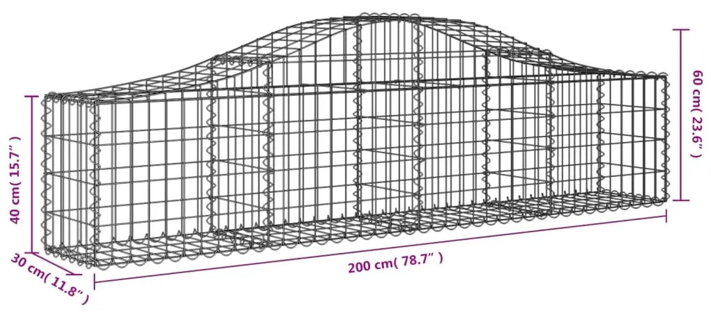 Cestos gabião arqueados 10pcs 200x30x40/60 cm ferro galvanizado