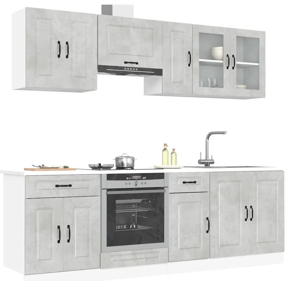 8 peças armário de cozinha conjunto Kalmar cinzento cimento
