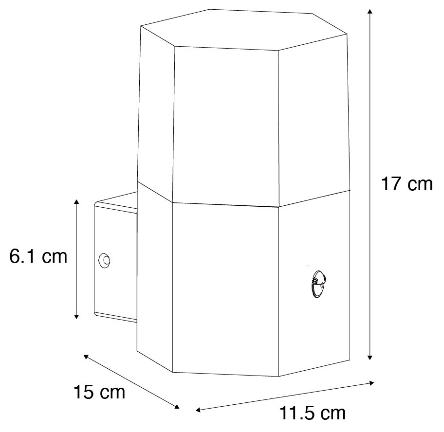 Aplique de parede exterior preto com vidro fumê hexagonal e sensor de movimento - Denmark Moderno