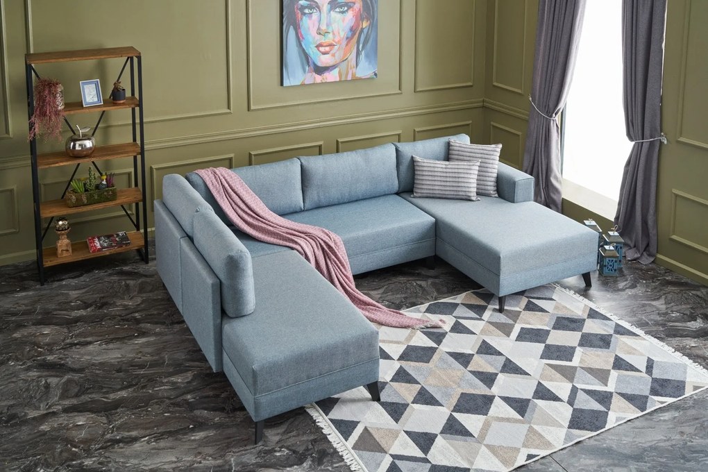 Sofá-Cama de Canto Efsun – Azul – 300 x 78 x 202 cm