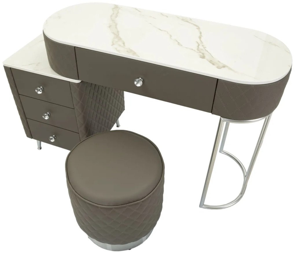 TOUCADOR SHARON COM BANCO 120X40X75 CM (TAMANHO DO BANCO Ø36X39) CINZA E PRATEADO