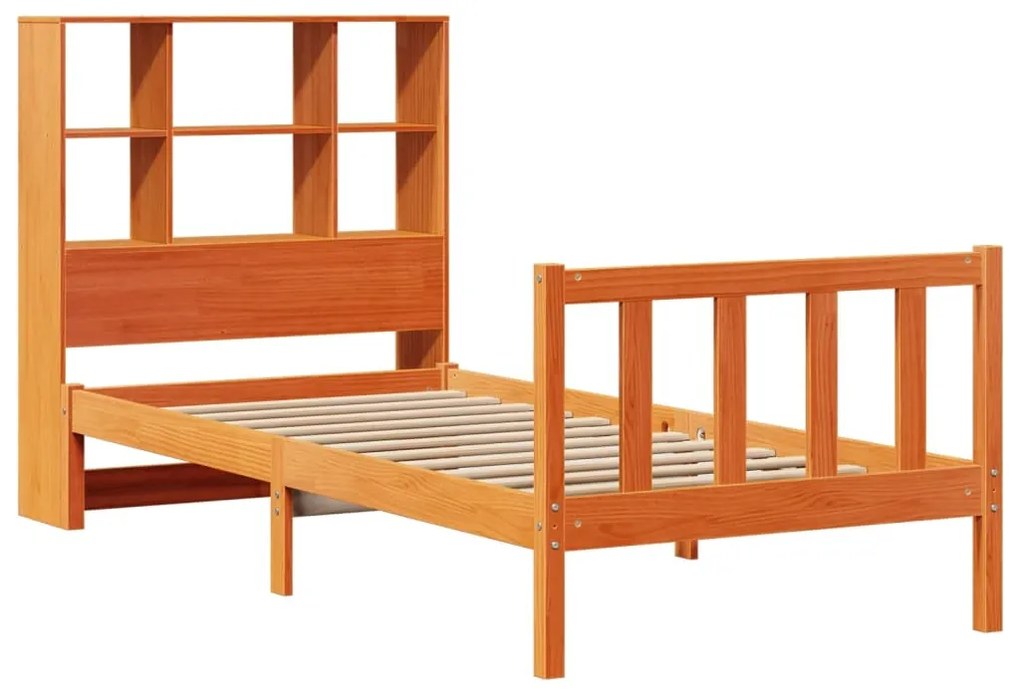 Cama c/ estante sem colchão 100x200cm pinho maciço castanho-mel