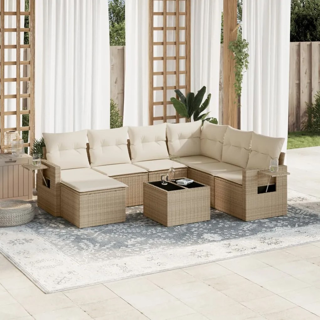vidaXL 8 pcs conjunto de sofás p/ jardim com almofadões vime PE bege