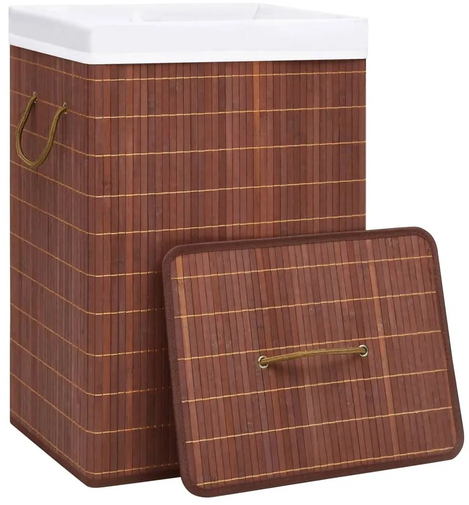 Cesto para roupa suja c/ 2 secções 72 L bambu castanho