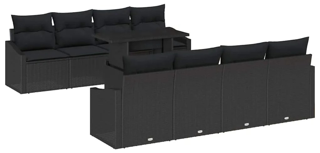 Conjunto de Sofás de Jardim com 7 Peças e Almofadas em Rattan Preto
