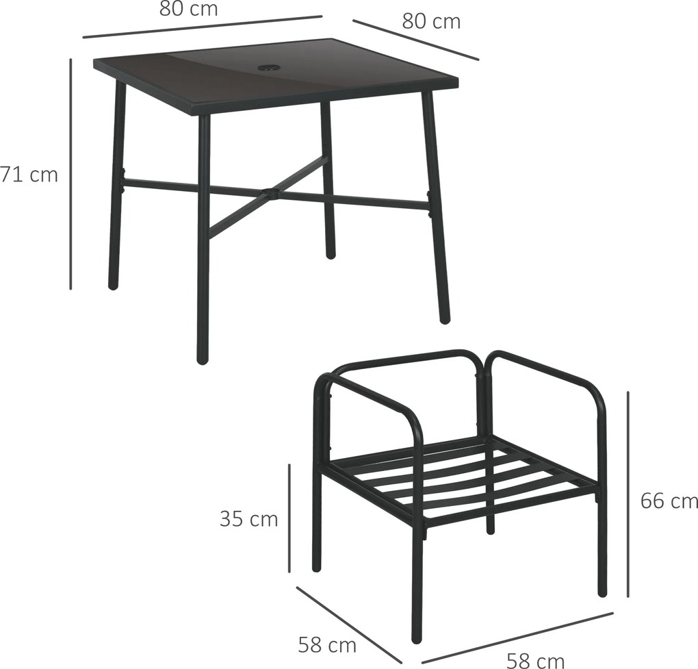 Conjunto de jardim com mesa e cadeiras (5 peças): 1 mesa de jantar quadrada e 4 cadeiras, com 4 almofadas