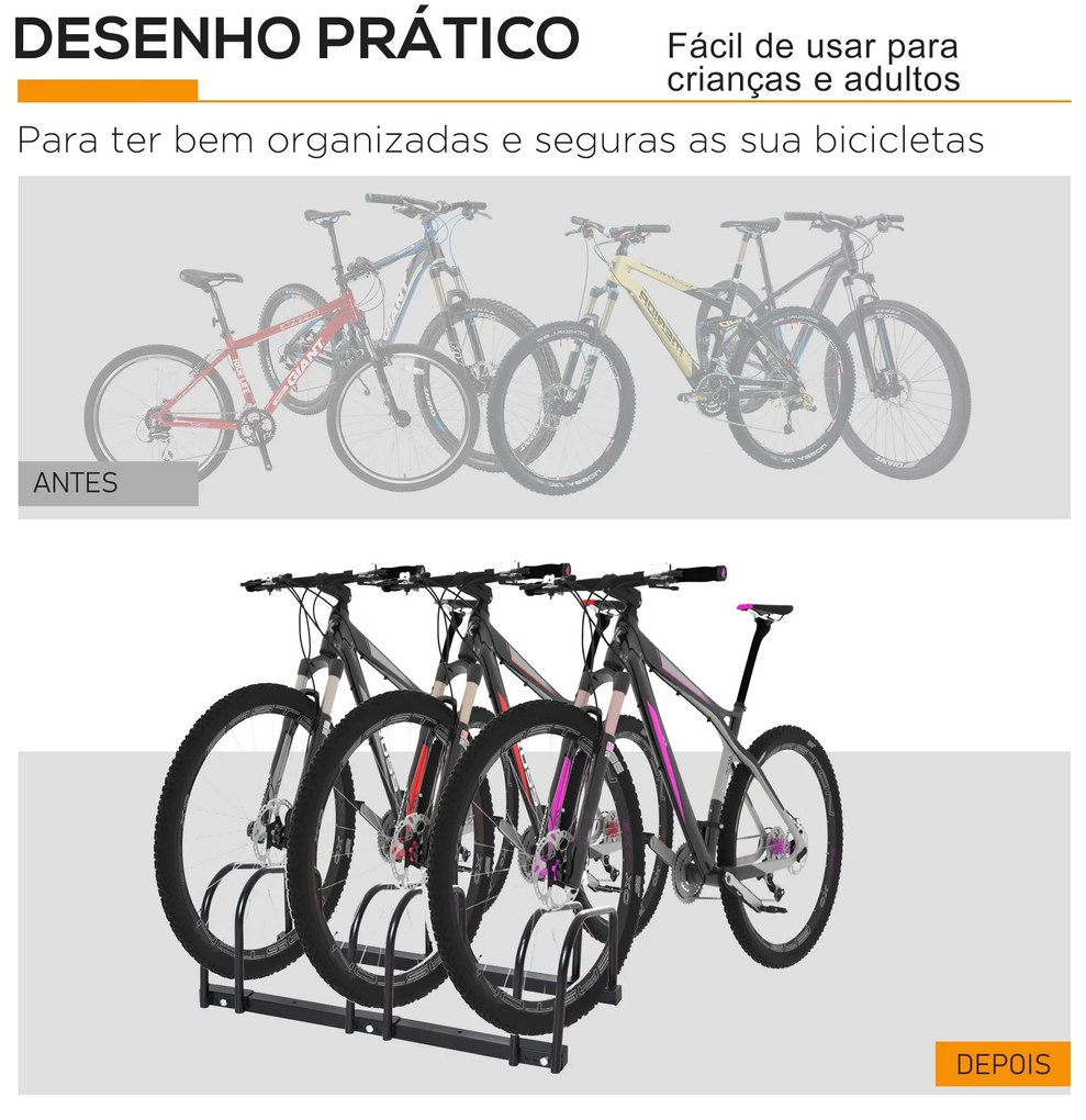 HOMCOM Estacionamento para 3 Bicicletas Suporte de Aço para Estacionar