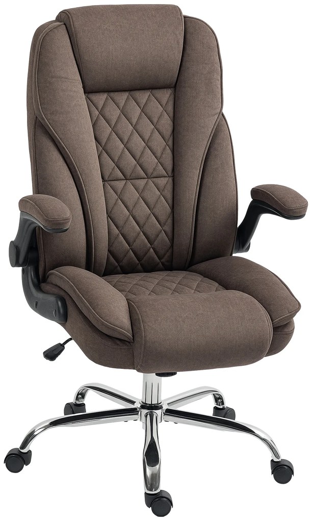 HOMCOM Cadeira de escritório, cadeira de escritório ergonômica, altura ajustável, braços dobráveis, 70 x 70 x 114-122 cm, castanho | Aosom Portugal