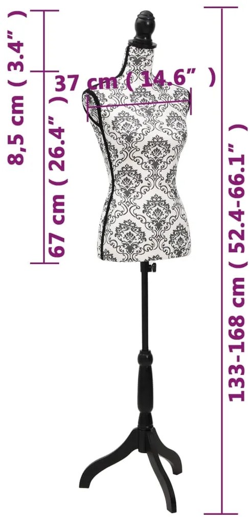 Busto manequim de senhora preto e branco