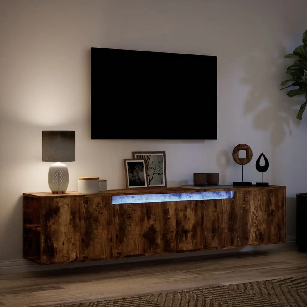 Móvel de parede p/ TV luzes LED 180x31x39,5 cm carvalho fumado