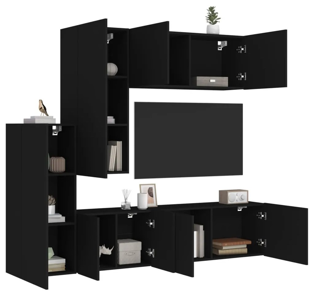 vidaXL 5 pcs móveis de parede p/ TV derivados de madeira preto