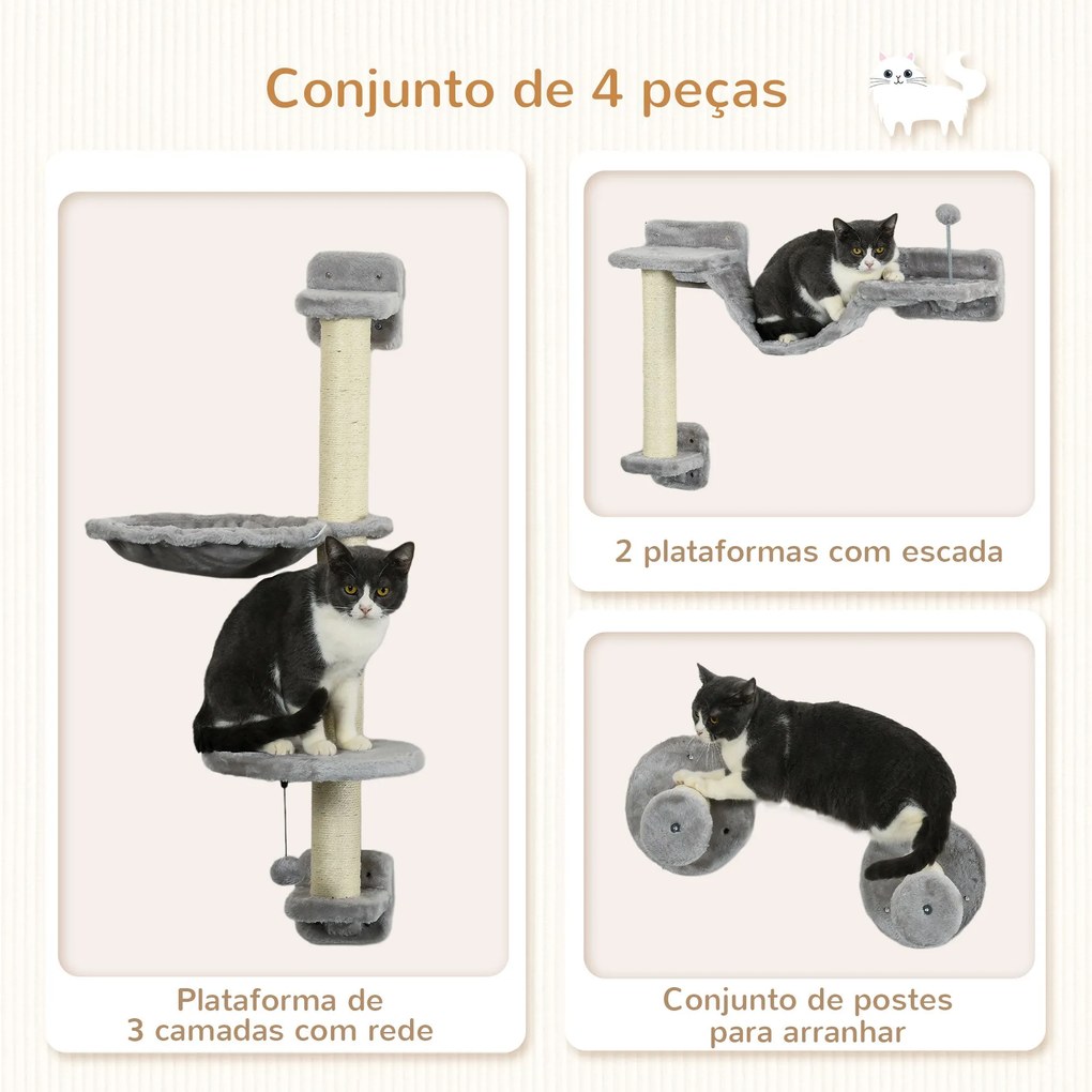 PawHut Prateleiras de Escalada para Gatos de Parede Conjunto de Pratel