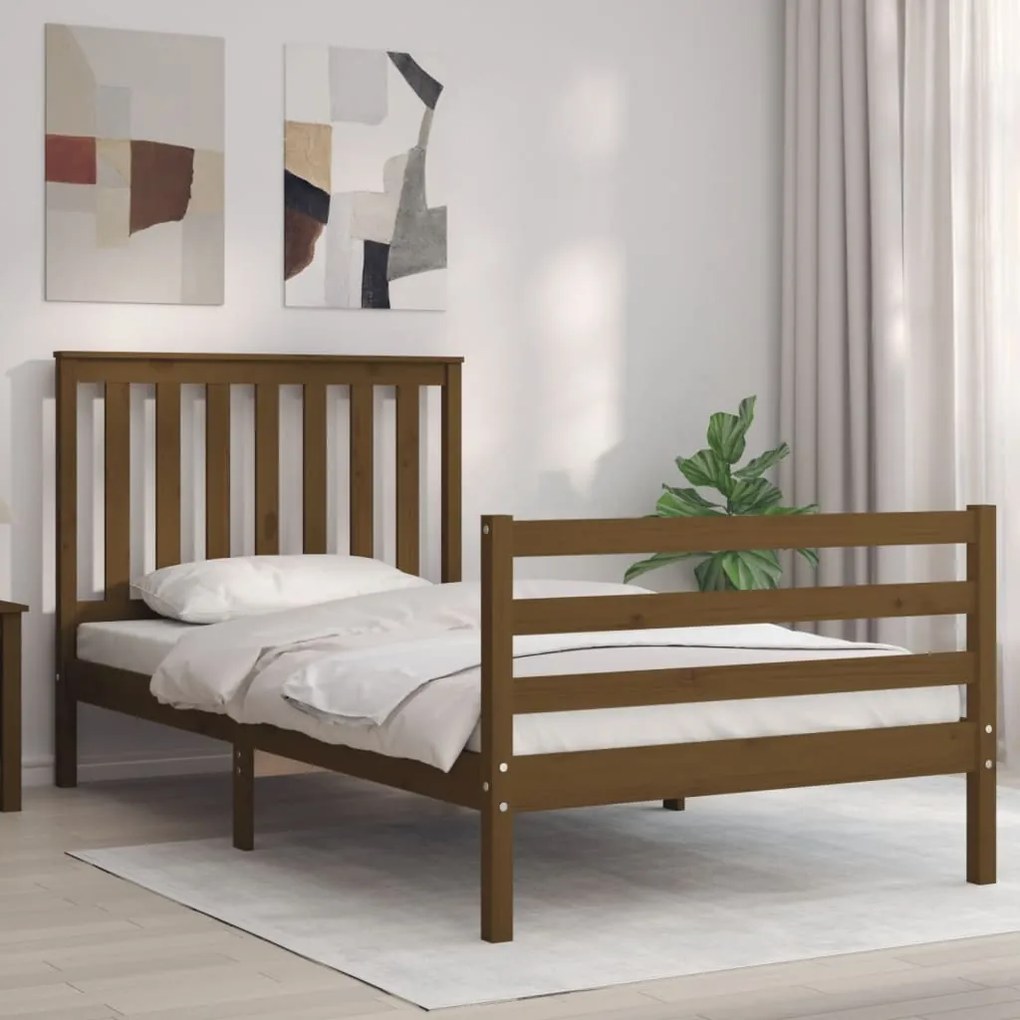 Estrutura cama cabeceira 100x200cm madeira maciça castanho-mel