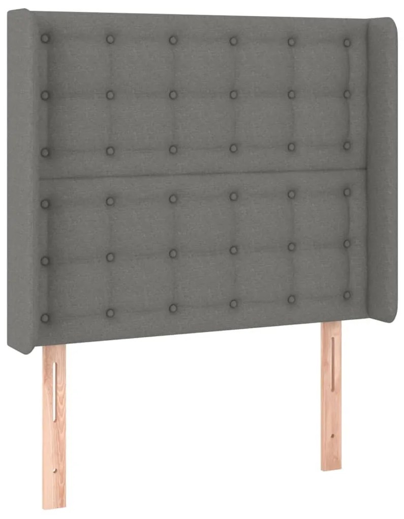 Cabeceira de cama c/ LED tecido 93x16x118/128 cm cinza-escuro