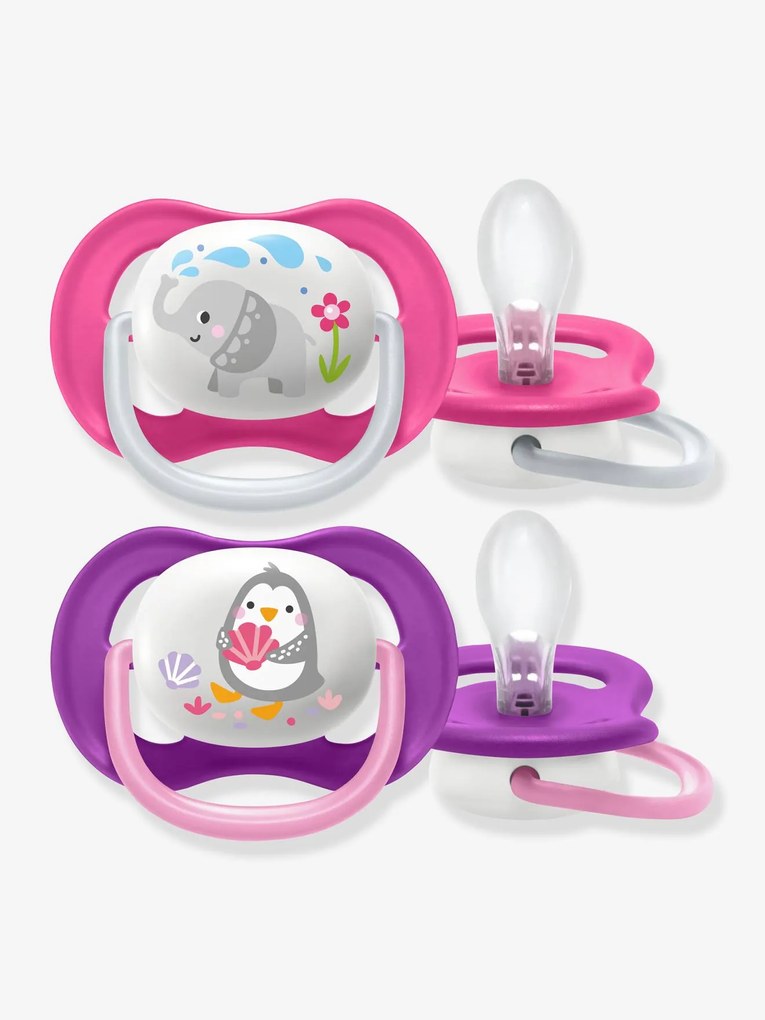 Lote de 2 chupetas Ultra air animals 2ª idade, da Philips AVENT branco medio liso com motivo