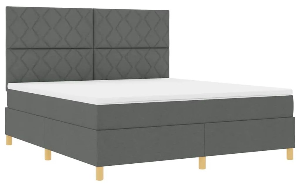 Cama com Molas com Colchão &amp; LED Cinza Escuro 180x200 cm Tecido