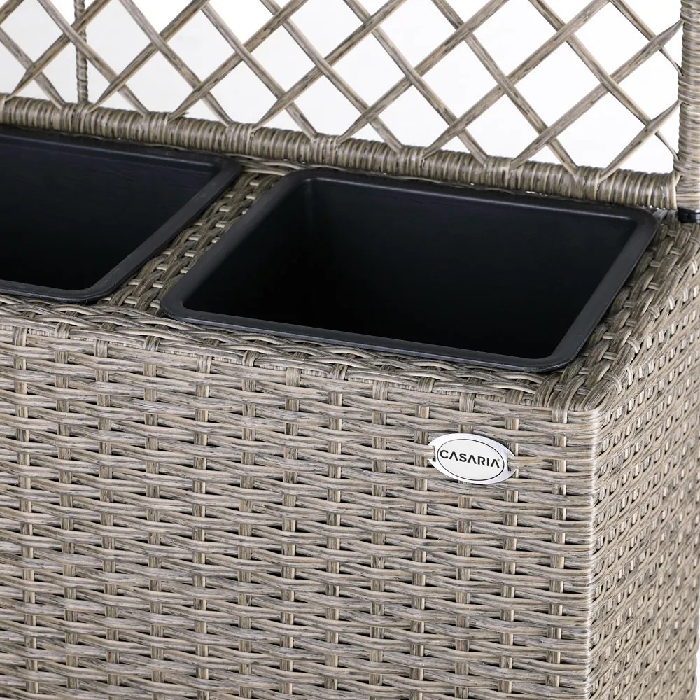 Floreira com 3 vasos para flores em polyrattan com treliça 83 x 30,5 x 146 cm Creme