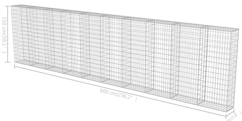 Muro gabião com tampas aço galvanizado 600x30x150 cm