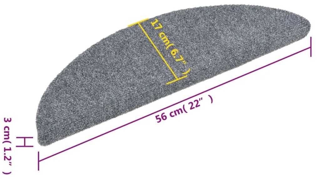 Tapetes de escada adesivos 15 pcs 56x17x3 cm cinzento claro