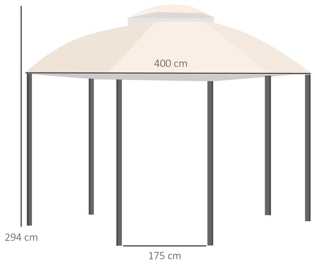 Outsunny Pérgola de Jardim Hexagonal 4x4m Pérgola de Exterior com Teto