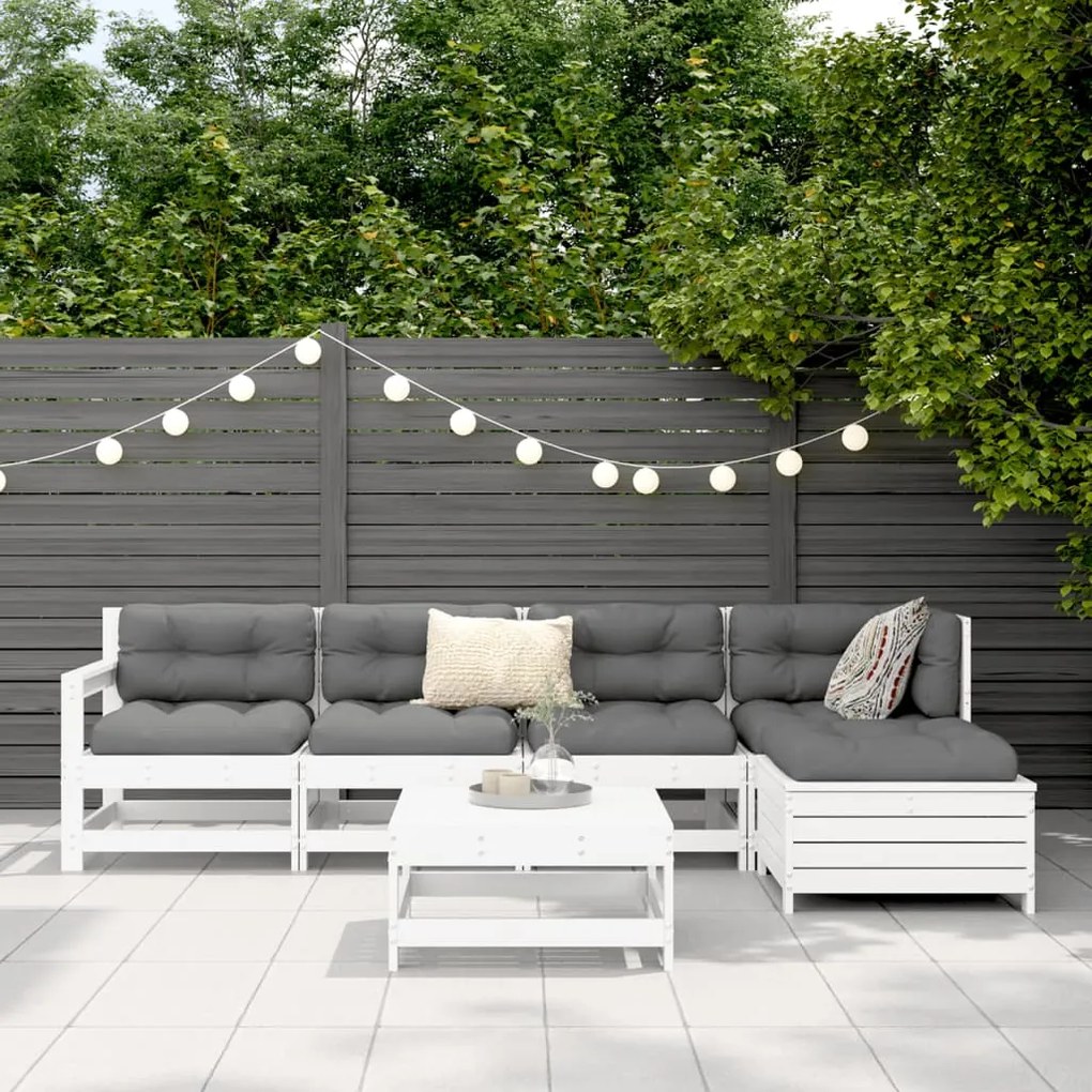 6 pcs conjunto sofás de jardim madeira de pinho maciça branco