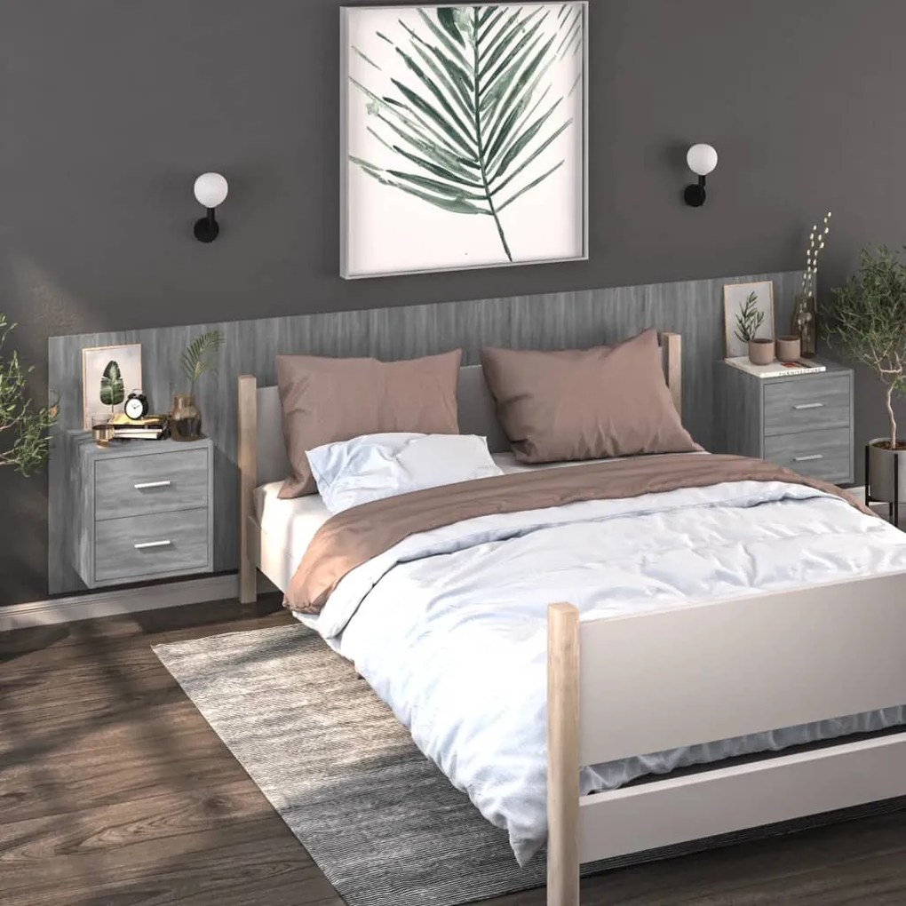 816961 vidaXL Mesas de cabeceira montagem na parede 2 pcs cinzento sonoma