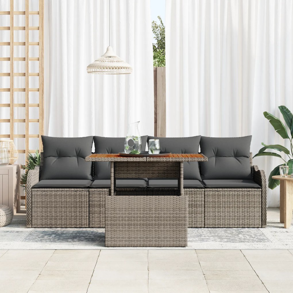 Conjunto de Sofás de Jardim vidaXL de 5 Peças com Almofadas Cinza Poli