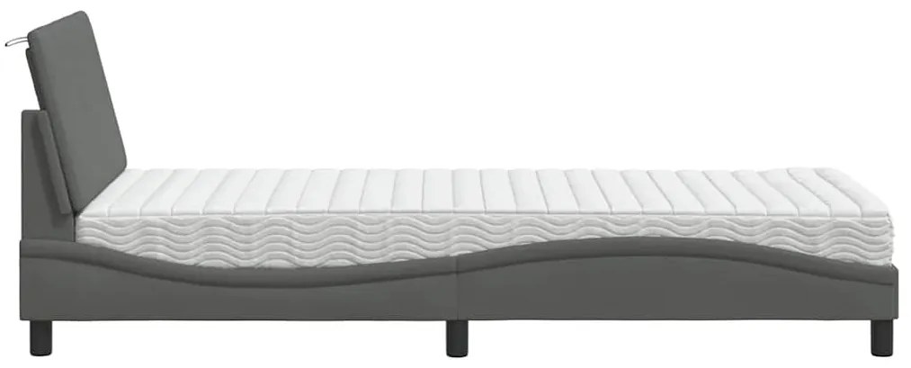 Cama com colchão 90x200 cm tecido cinzento-escuro