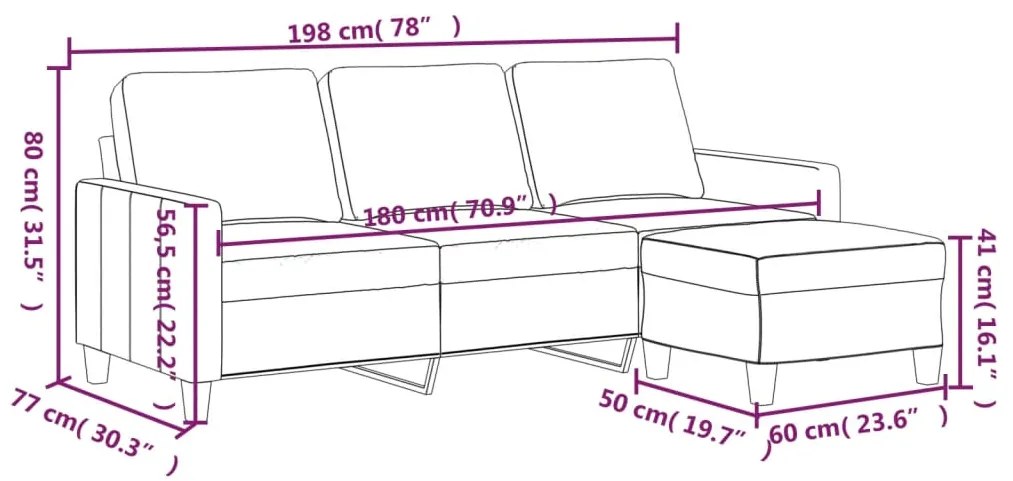Sofá de 3 lugares c/ apoio de pés 180 cm couro artificial cinza