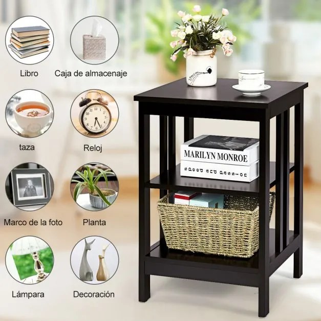 Mesa de cabeceira ou Mesa de apoio  com barras de reforço Mesa de apoio para sofá para quarto Sala de estar Corredor 40 x 40 x 61 cm Castanho