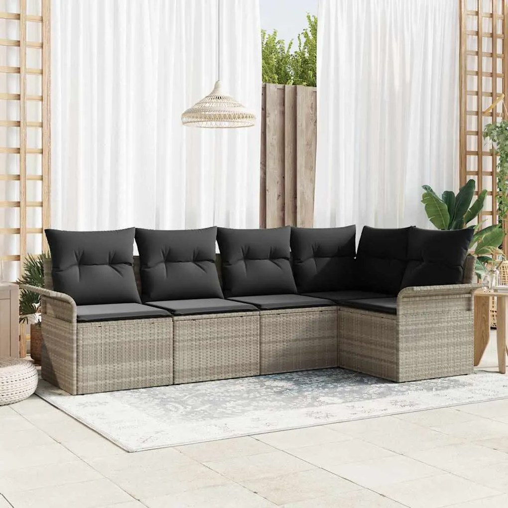vidaXL Conjunto de Sofás de Jardim com 5 Peças e Almofadas Cinza Claro em Rattan Sintético