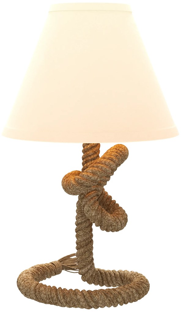 HOMCOM Candeeiro de Mesa LED com Base de Metal Corda de Linho e Ecrã de Tecido Suporte para Lâmpada E27 Ø28x45,5 cm Marrom Bege