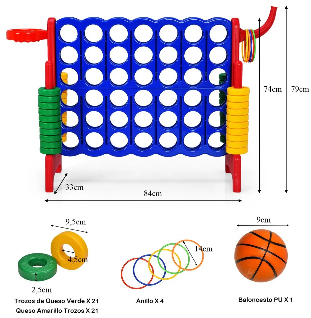 Conjunto Conecta 4 em Linha Conjunto Gigante para Crianças e Adultos Jogo de Parques Infantis e Adultos 74 cm com Cesto e Jogo de Atirar Anel 42 Peças