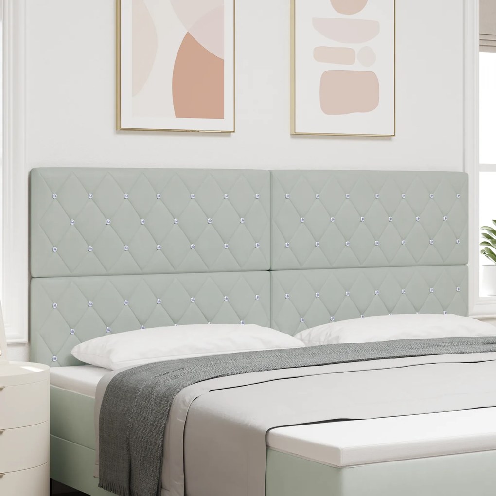 Cabeceira Botão de Cristal Tufted Cinza Claro de 200 cm em Veludo