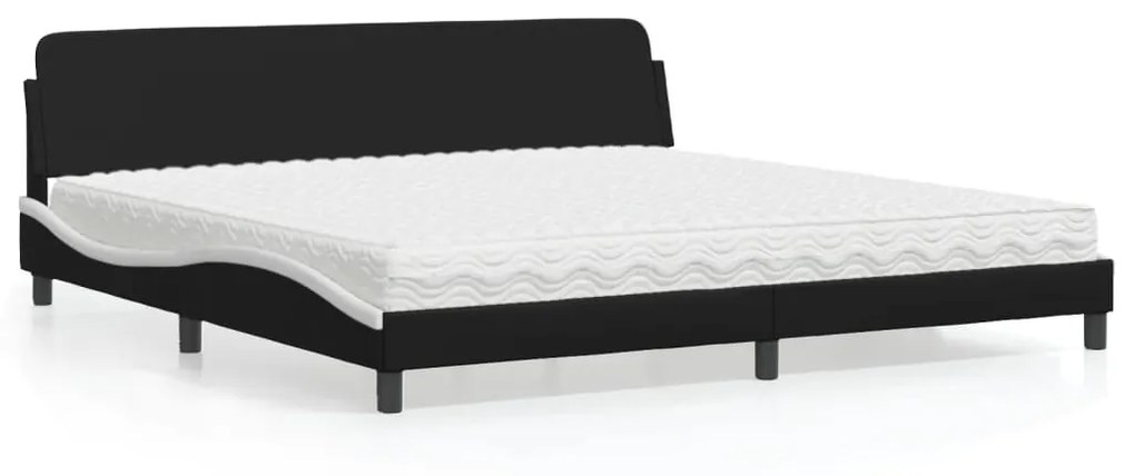 Cama com colchão 200x200 cm couro artificial preto e branco