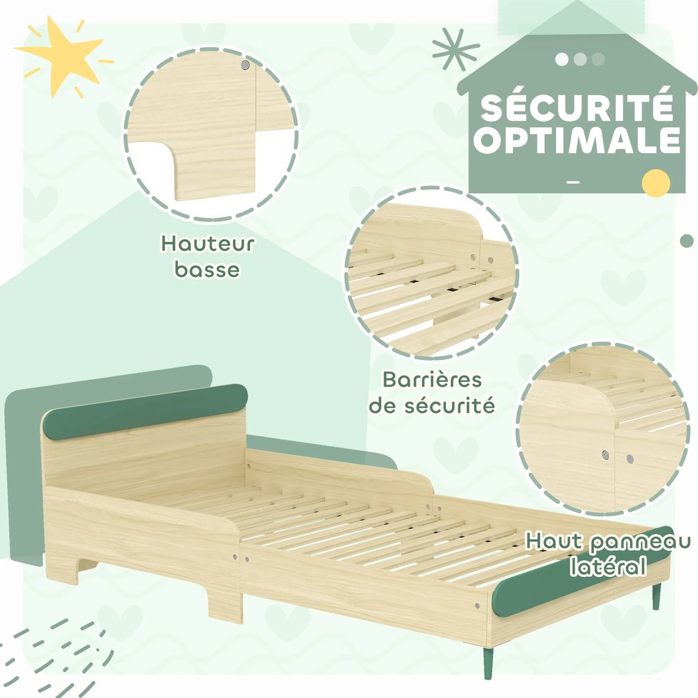 Cama Infantil Baixa, 194,8 x 103 x 60,5 cm (COLCHÃO NÃO INCLUIDO) , Barreiras de Segurança, Verde