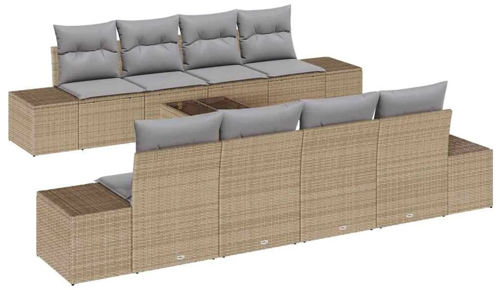 Conjunto de sofá de jardim com 9 peças e almofadas bege em rattan sint